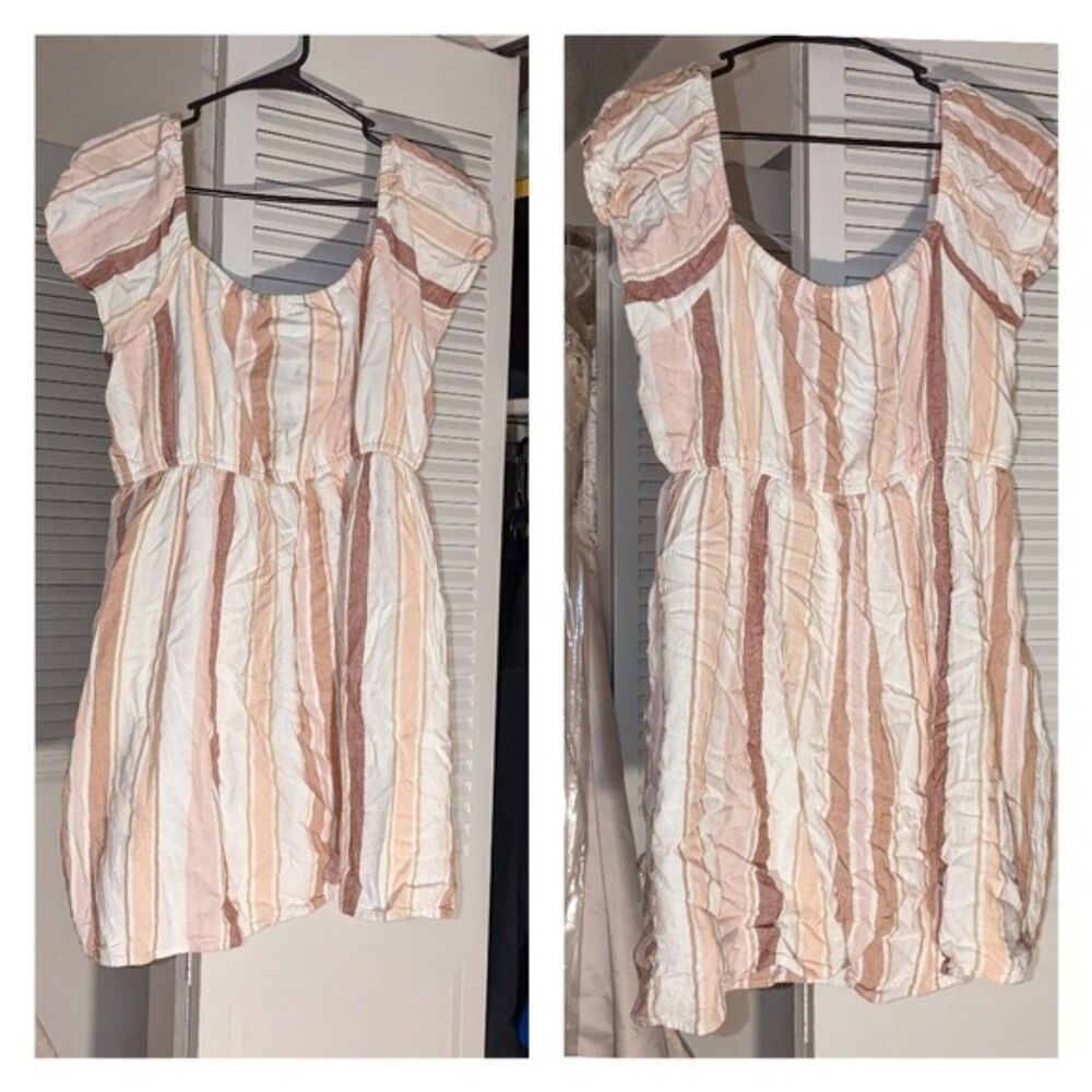 American‎ Eagle Neutral Tone Striped Peasant Cottagecore Mini Dress Large